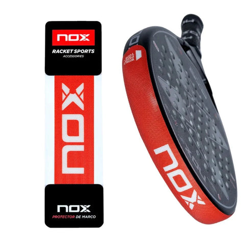Nox padel racket frame protector in red with white Nox lettering
