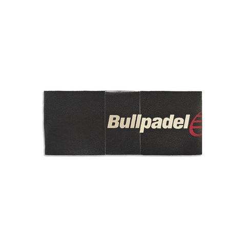 Bullpadel HI padel racket frame protector in black with cream lettering and a red logo mark