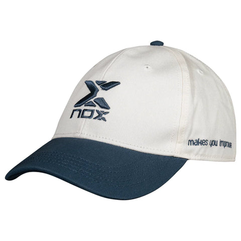 2025 Nox Street padel cap (Cream/Blue) - angled front view