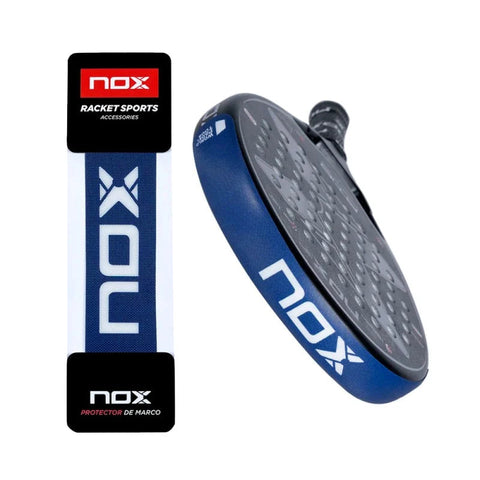 Nox padel racket frame protector in navy blue with white Nox lettering