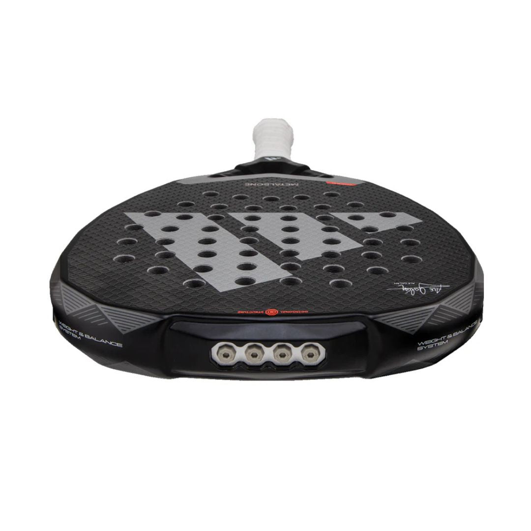 2025 Adidas Metalbone 3.4 padel racket - laid flat showing the frame top and balance weights