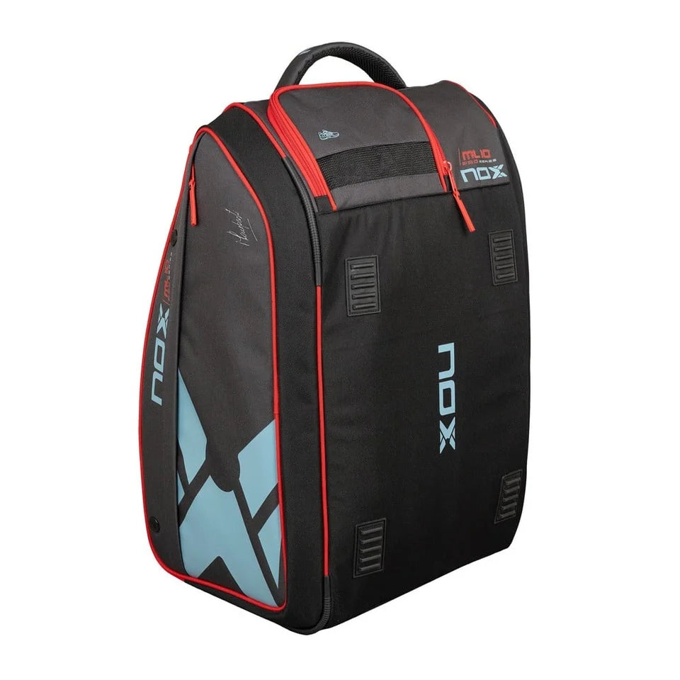 2026 Nox ML10 Competition XL Red & Blue padel racket bag - end panel view