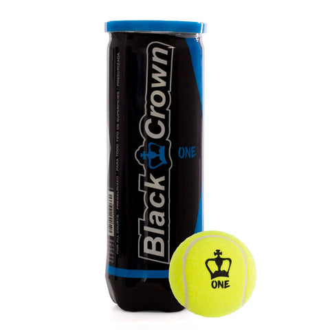 Black Crown One Padel Balls - tube standing upright with one yellow ball in front