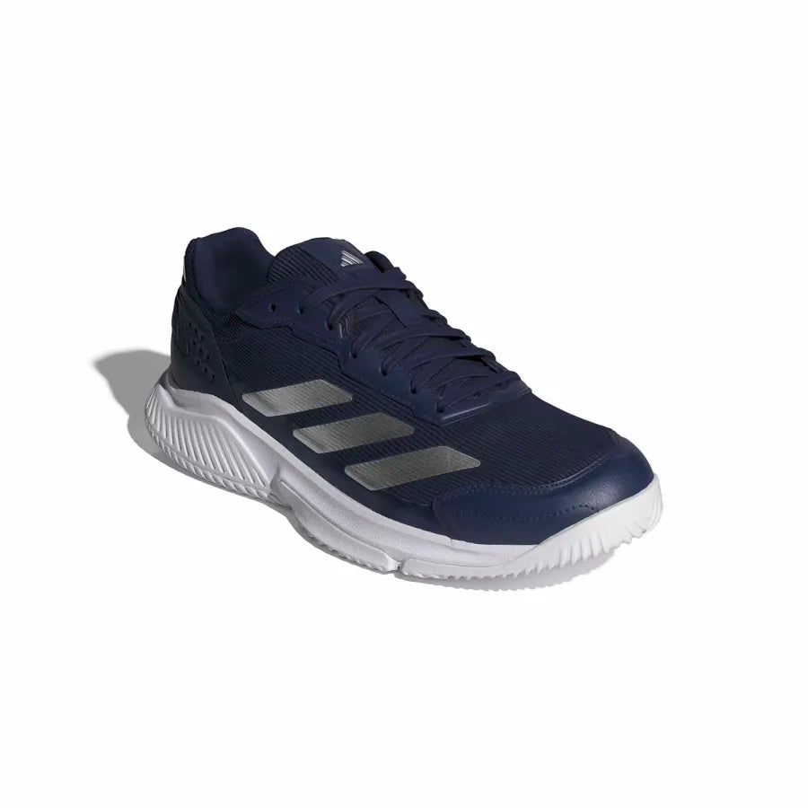 Adidas Courtquick men's padel shoes (Dark Blue/Silver) - front three-quarter view