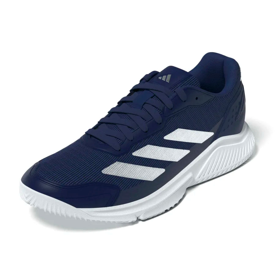 Adidas Courtquick men's padel shoes (Dark Blue/Silver) - angled front view