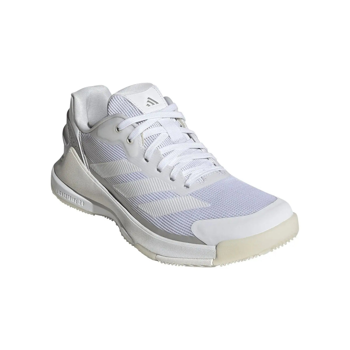 2026 Adidas Crazyquick LS White/Silver padel shoes - angled three-quarter view