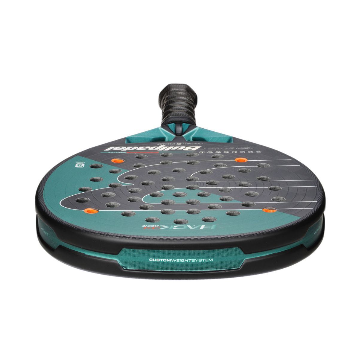 2025 Bullpadel Hack 04 Hybrid padel racket - laid flat showing the frame top