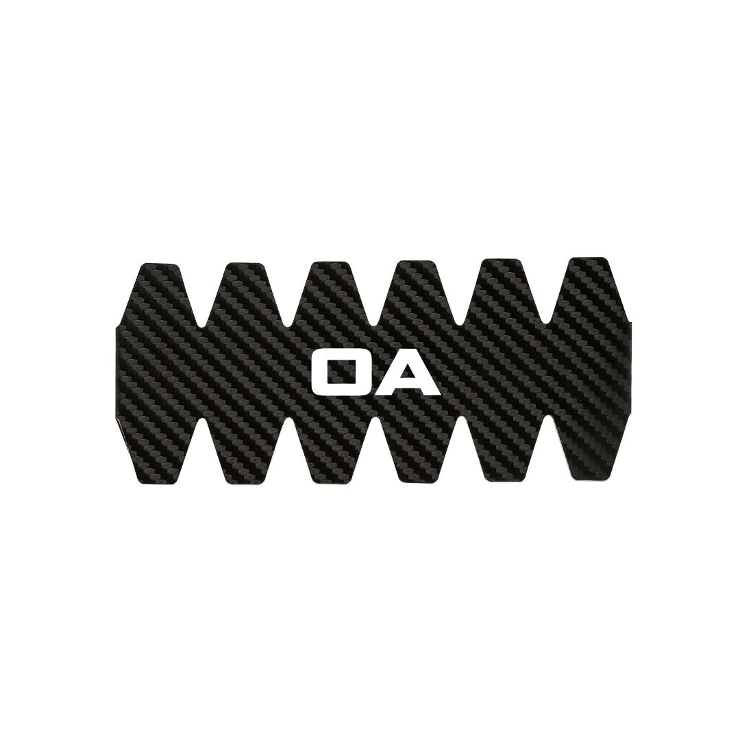 Outer Armour Frame Protector, Black - the protector strip laid flat showing the logo
