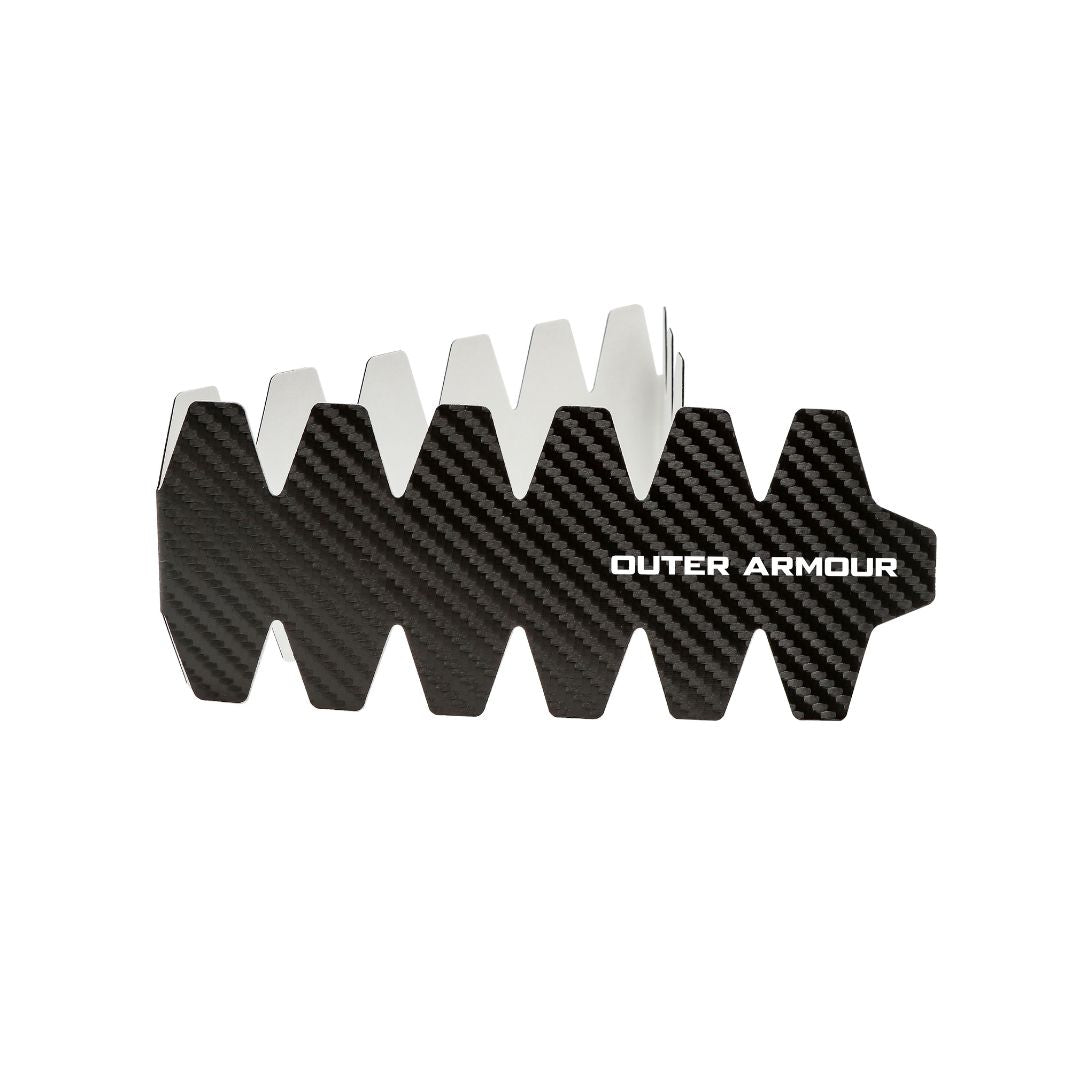Outer Armour Frame Protector, Black - angled view showing the adhesive backing tabs