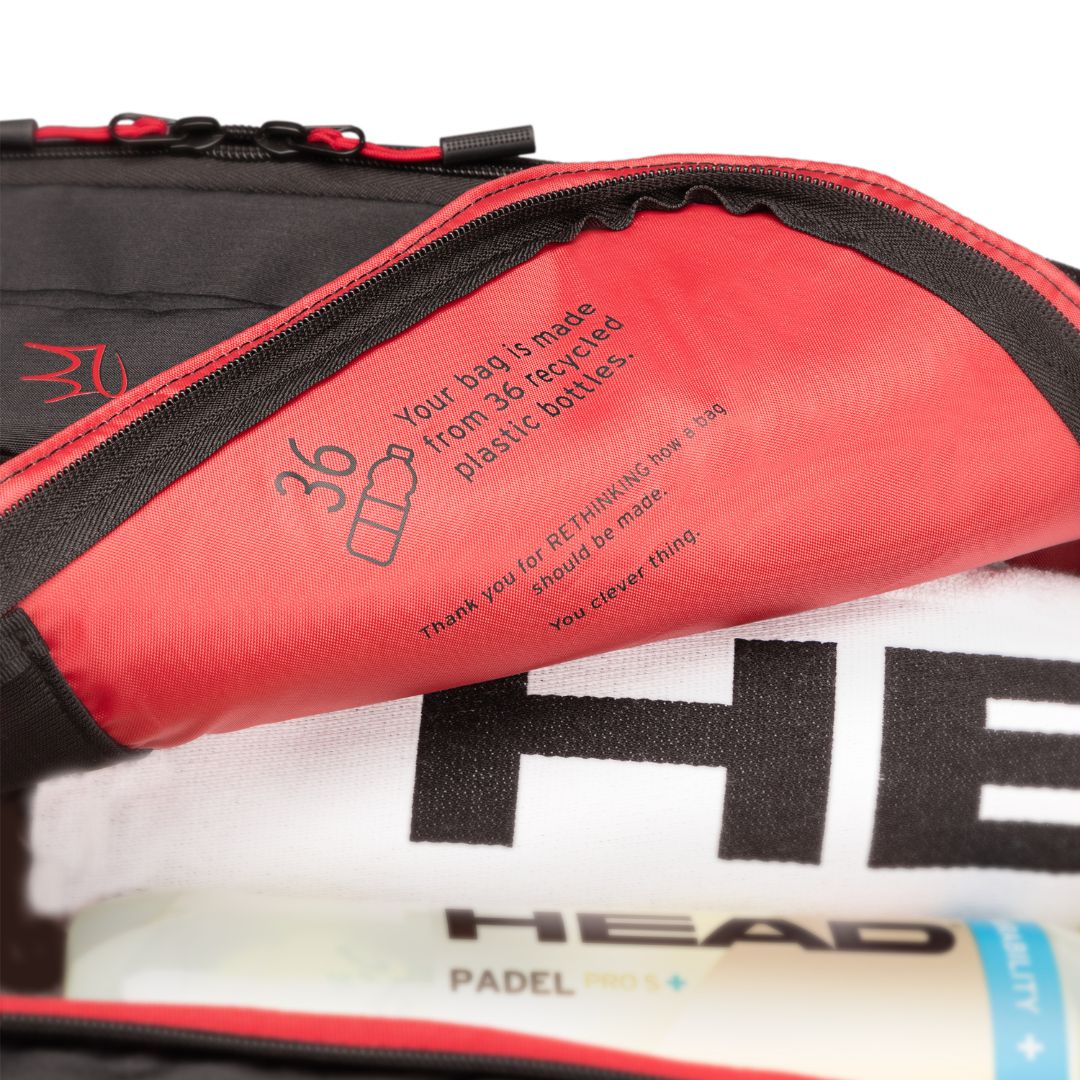 Head Coello Pro X Duffle Bag - open, showing the racket sleeve and packaging