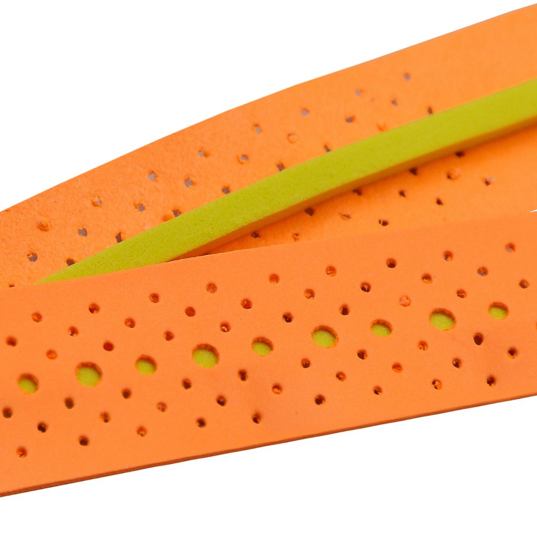 Outer Armour Over Grip (Orange) - close-up of the orange perforated grip surface