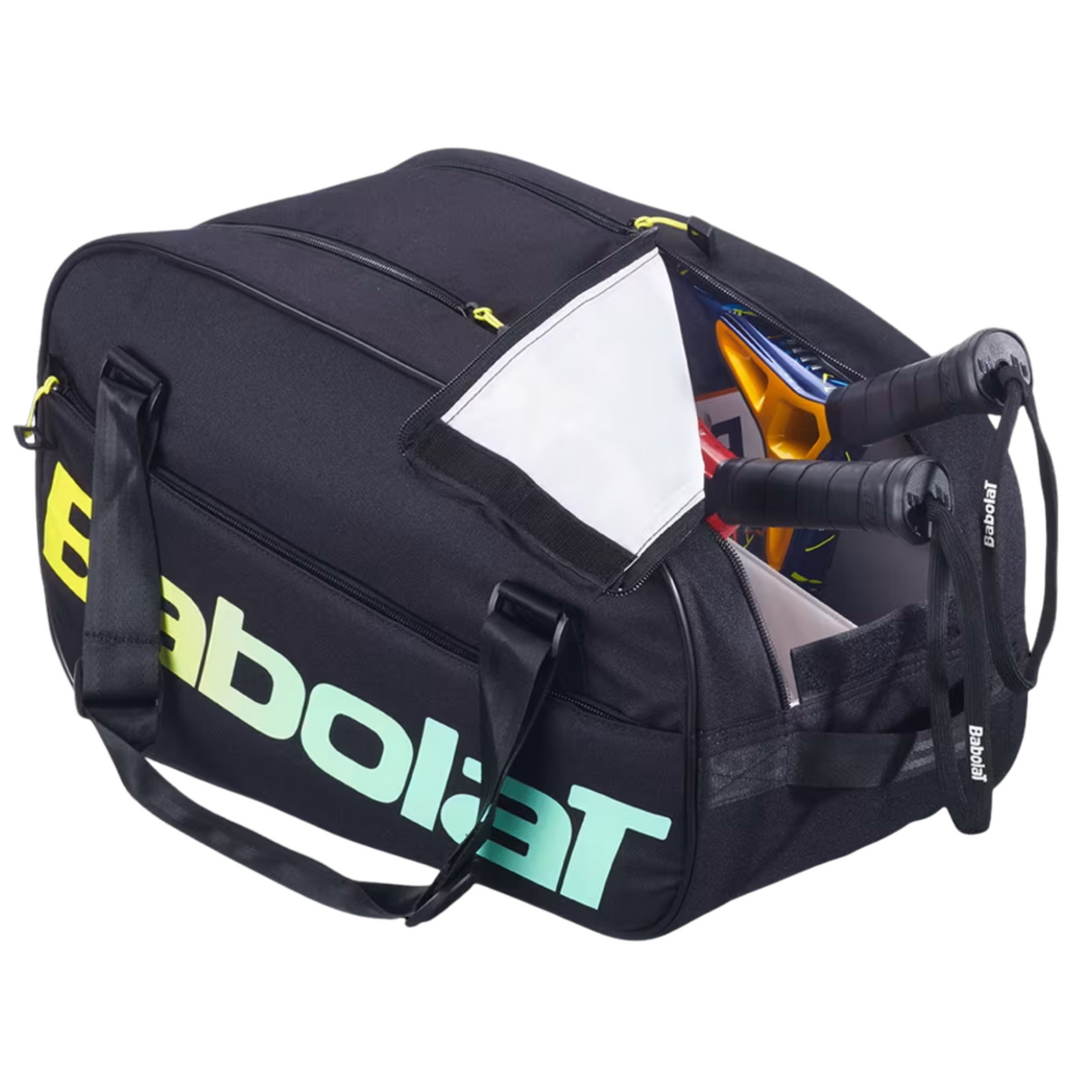 Babolat Court S (Multicolor) padel racket bag - open, showing the interior packed with kit