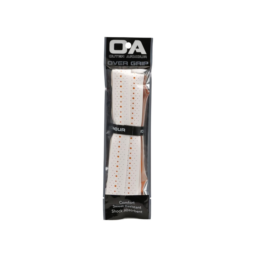 Outer Armour Over Grip (White) - white overgrip coiled in its clear retail packet