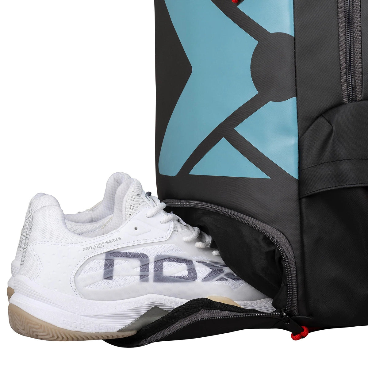 Nox ML10 Team padel backpack (Black) - shoe compartment detail view