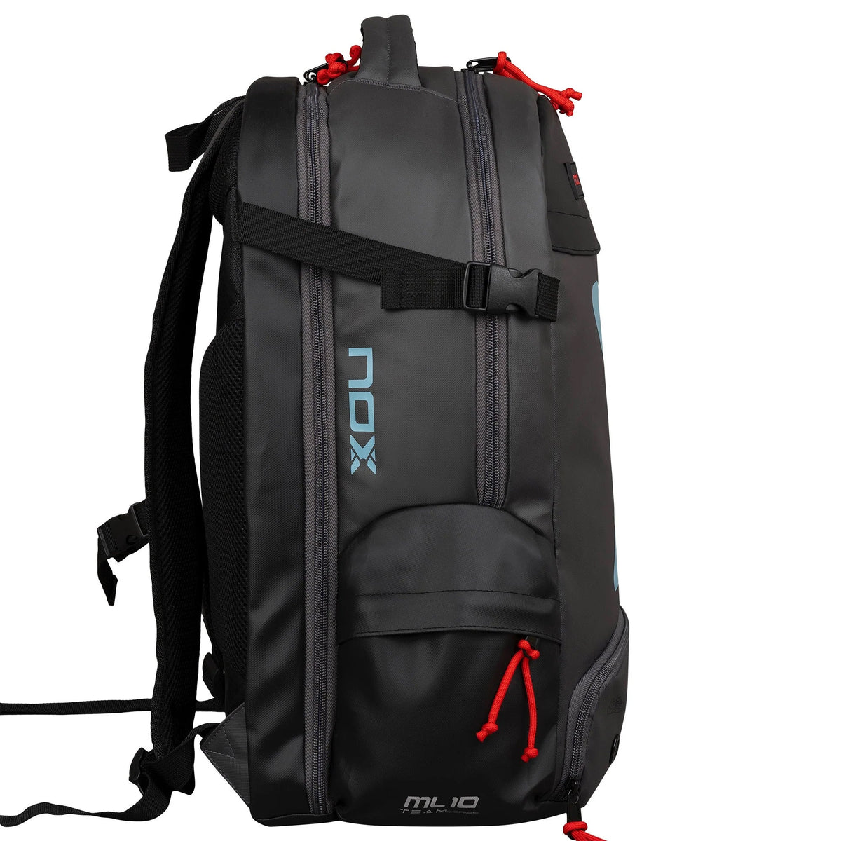 Nox ML10 Team padel backpack (Black) - side compartment detail view
