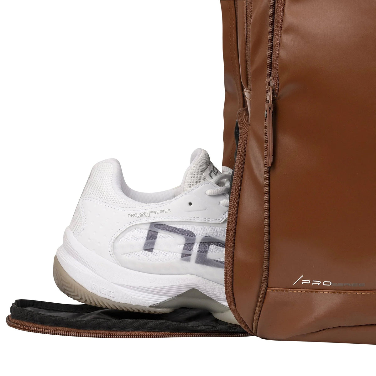 2025 Nox Pro Series Camel padel backpack - shoe compartment view