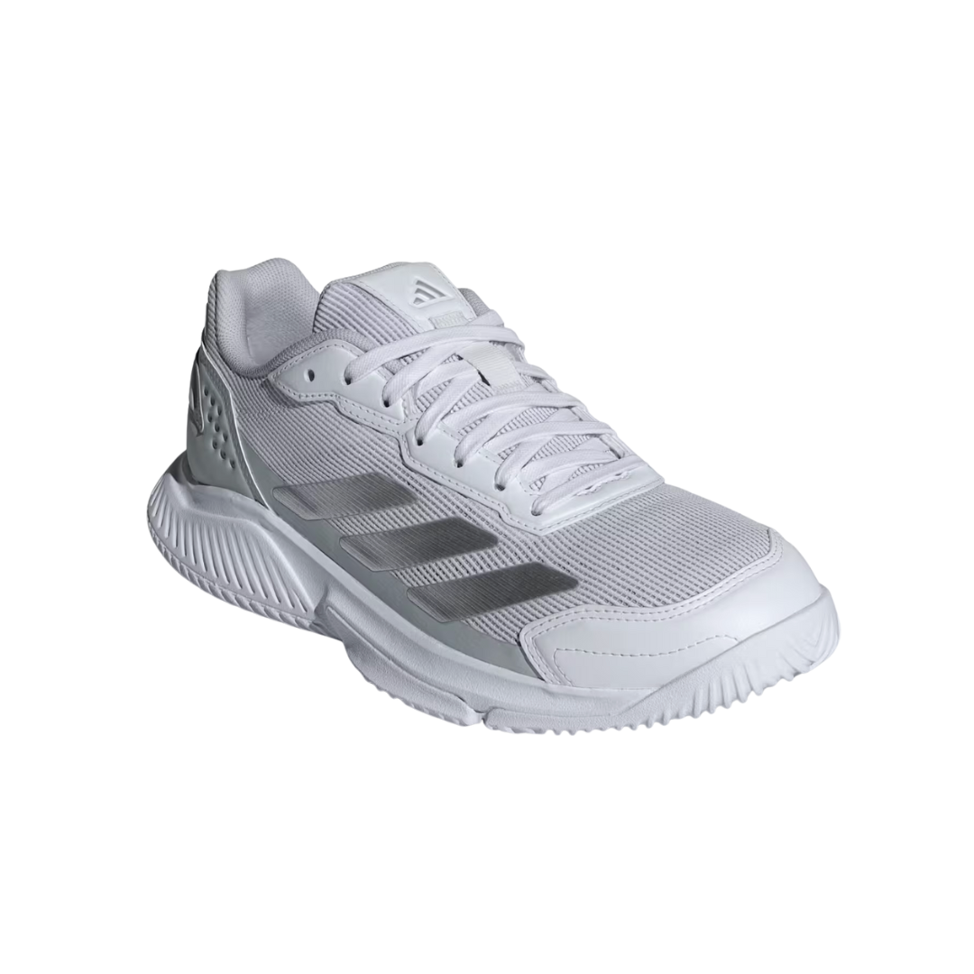 2026 Adidas Courtquick White/Silver Ladies padel shoes - angled three-quarter view
