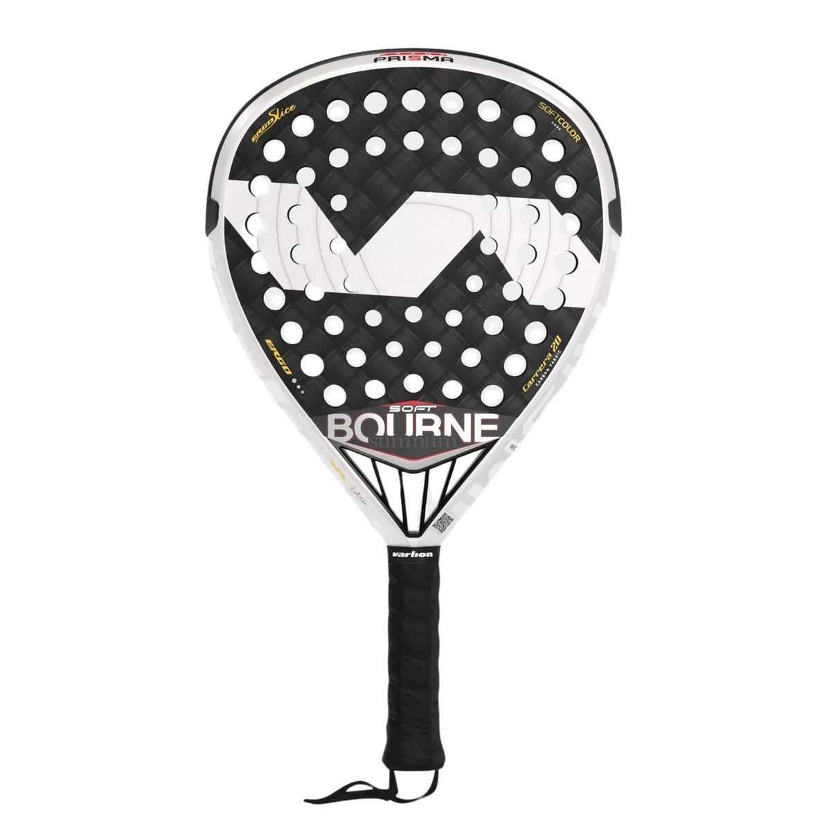 2026 Varlion Bourne Prisma Soft padel racket - front face view on a stand