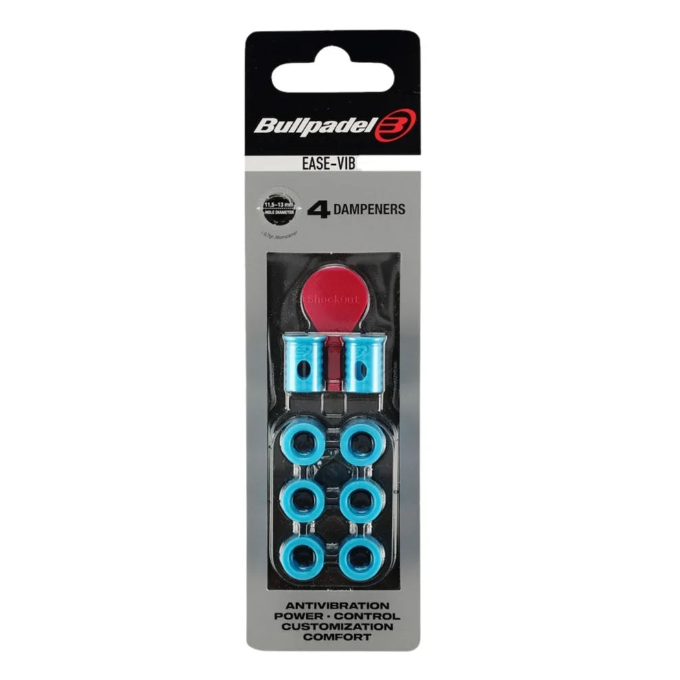 Bullpadel Ease Vibe vibration dampeners in blue for a padel racket