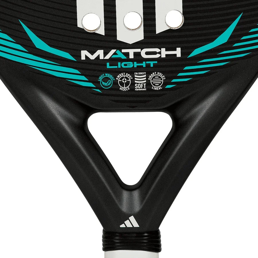 Adidas Match Light padel racket - model print, tech icons and open throat detail