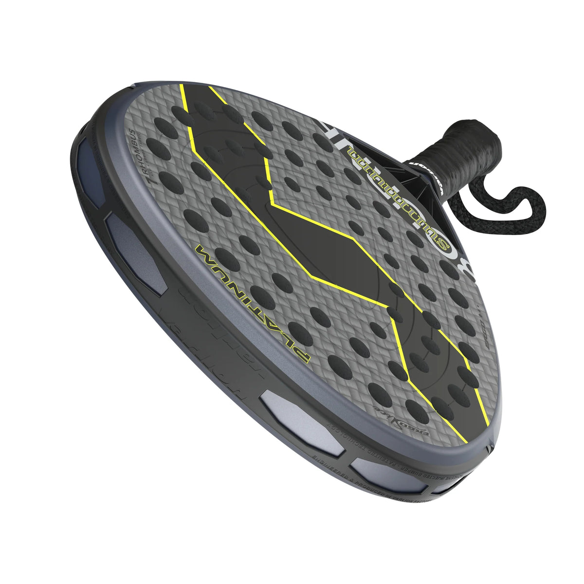 2026 Varlion Bourne Carbon Platinum padel racket - overhead view of the head with the wrist strap