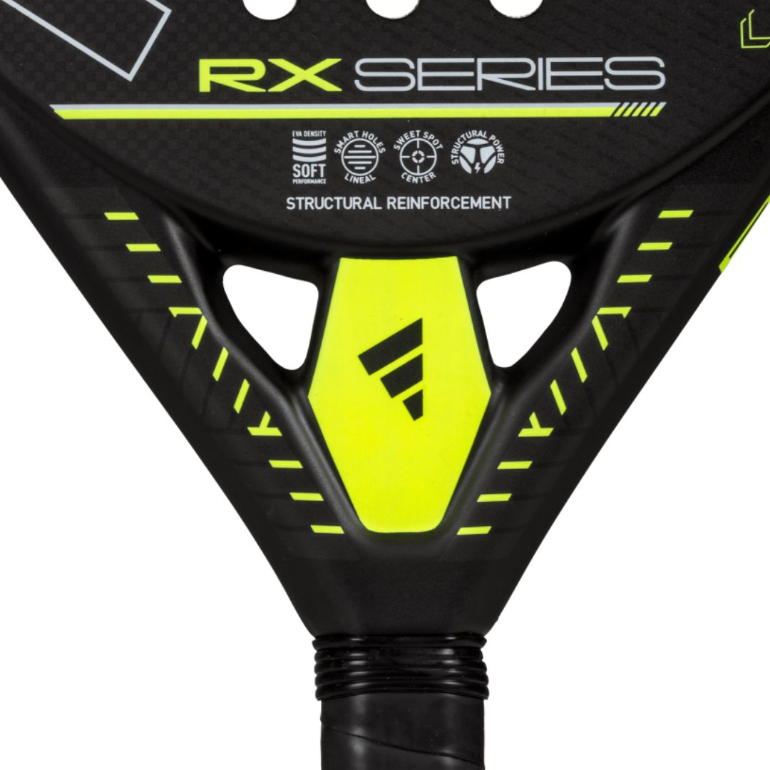 2025 Adidas RX Series Lime 3.4 padel racket - close-up of the heart bridge