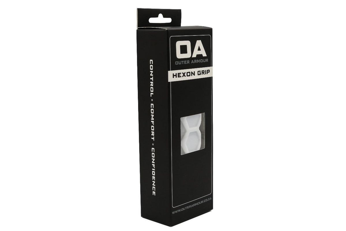 Outer Armour Hexon Grip - angled view of the black retail box