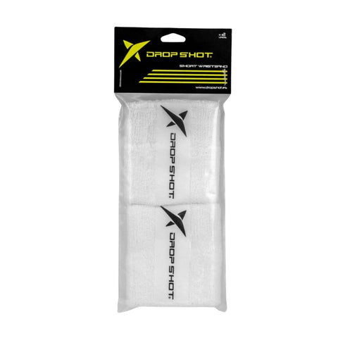 Drop Shot Wristband - White - pair of white wristbands in a clear packet with black header card