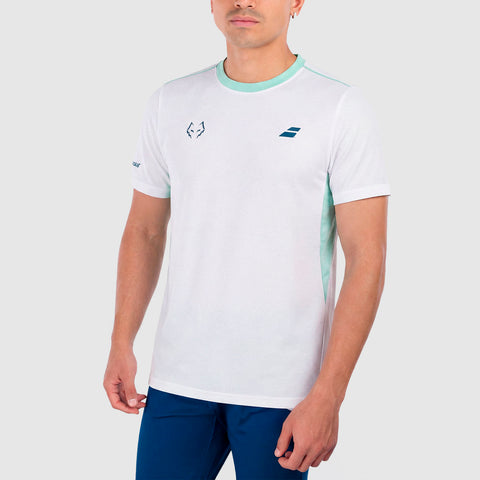2027 Babolat Lebrón Crew Neck men's padel T-shirt (White) - angled view on model