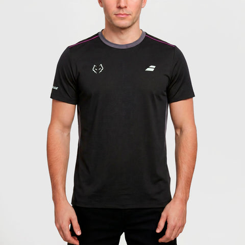 2027 Babolat Lebrón Crew Neck men's padel T-shirt (Black) - front view on model