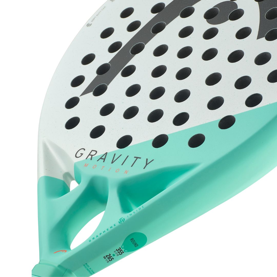 Head Gravity Motion padel racket - close-up of the heart bridge and Gravity branding