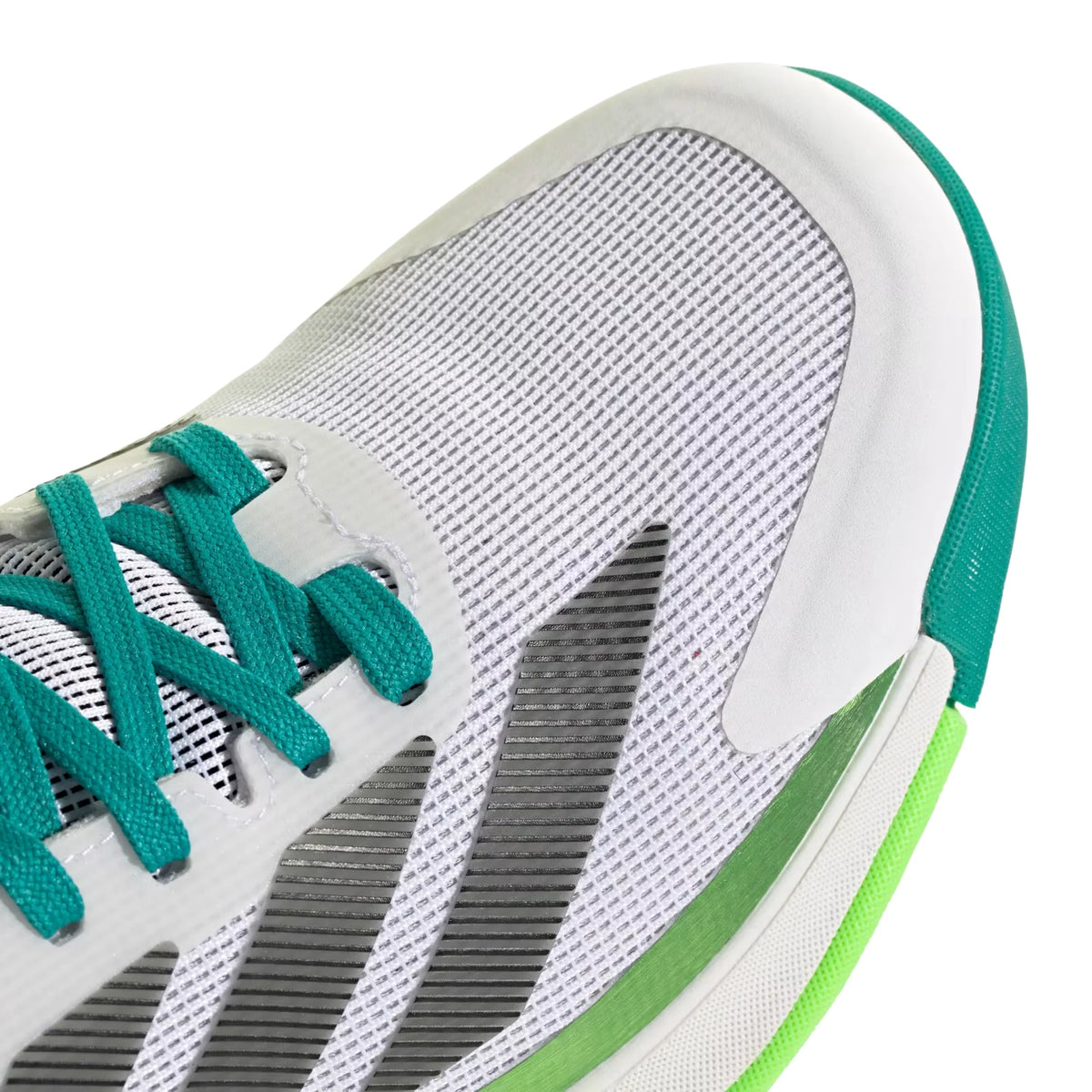 Adidas Crazyquick Boost Green padel shoes - close-up of the laces and upper