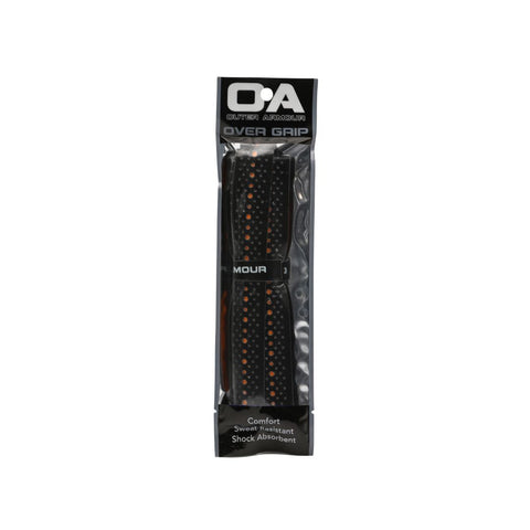 Outer Armour Over Grip (Black) - black overgrip coiled in its clear retail packet