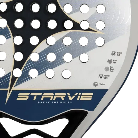 StarVie Arkos padel racket - textured playing-surface and specifications detail