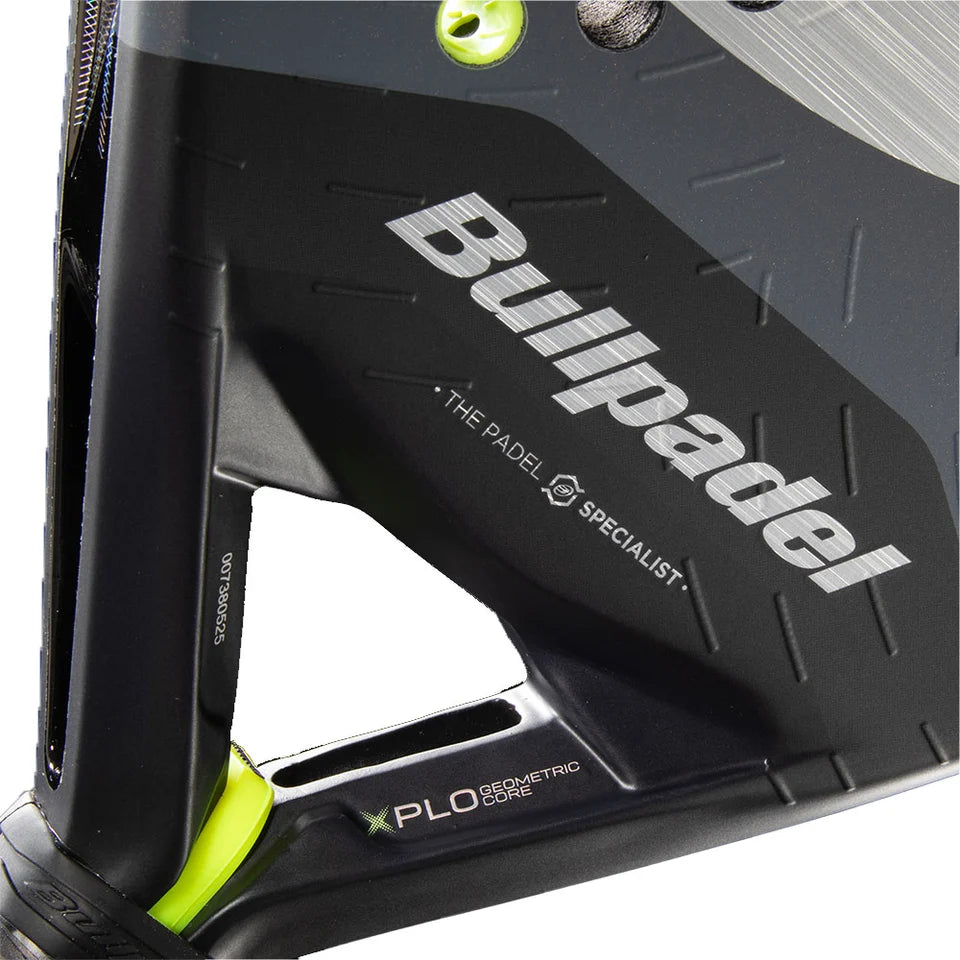 2026 Bullpadel Xplo padel racket - close-up of the throat and Xplo branding