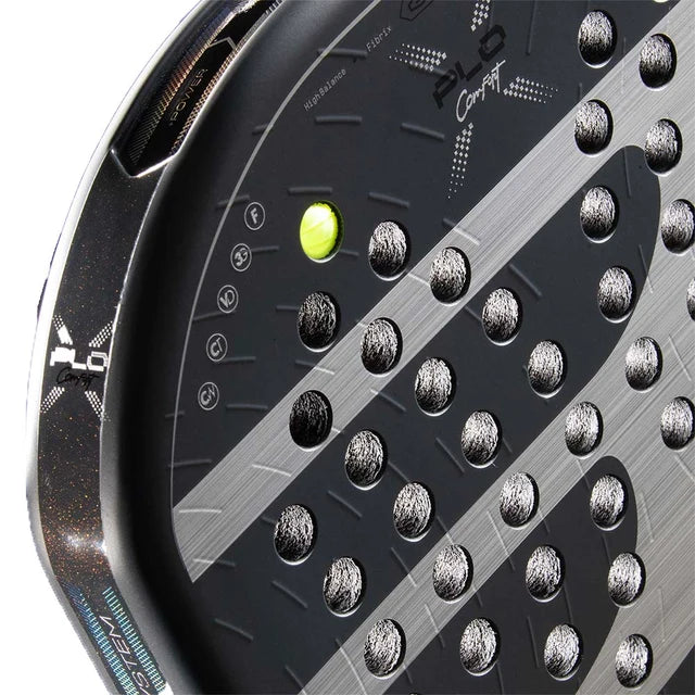 2026 Bullpadel Xplo Comfort padel racket - close-up of the frame edge and hitting surface