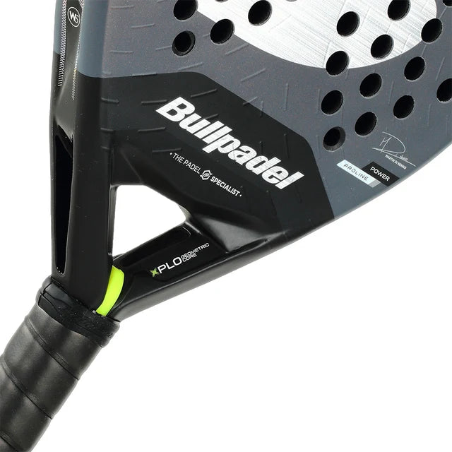 2026 Bullpadel Xplo Comfort padel racket - close-up of the throat and Bullpadel branding