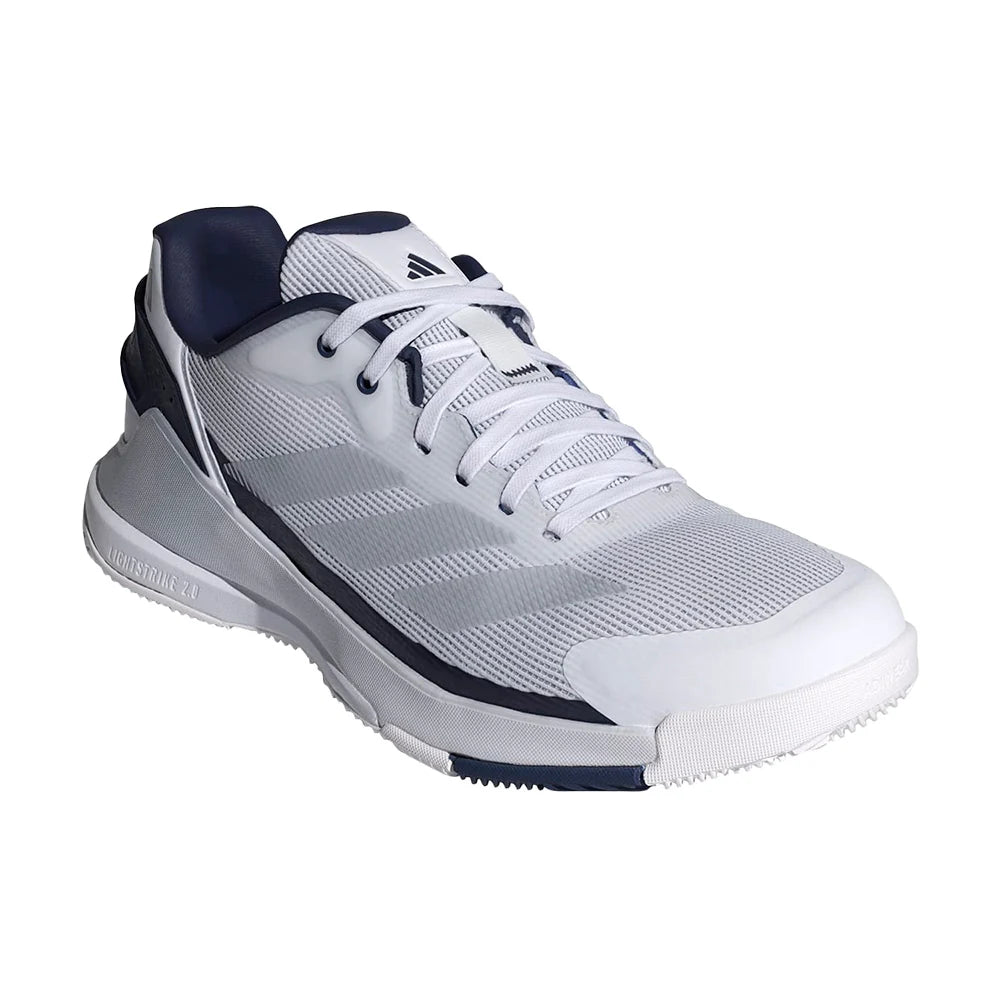 2026 Adidas Crazyquick LS Padel Shoes - White / Dark Blue - front three-quarter view