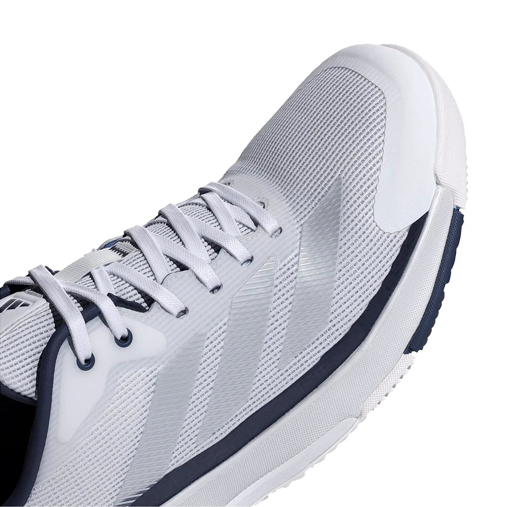2026 Adidas Crazyquick LS Padel Shoes - White / Dark Blue - close-up of the laces and upper