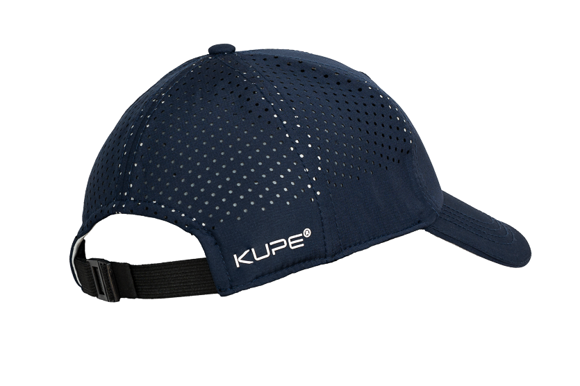 Kupe Navy Cap - side profile showing the perforated panel and Kupe branding