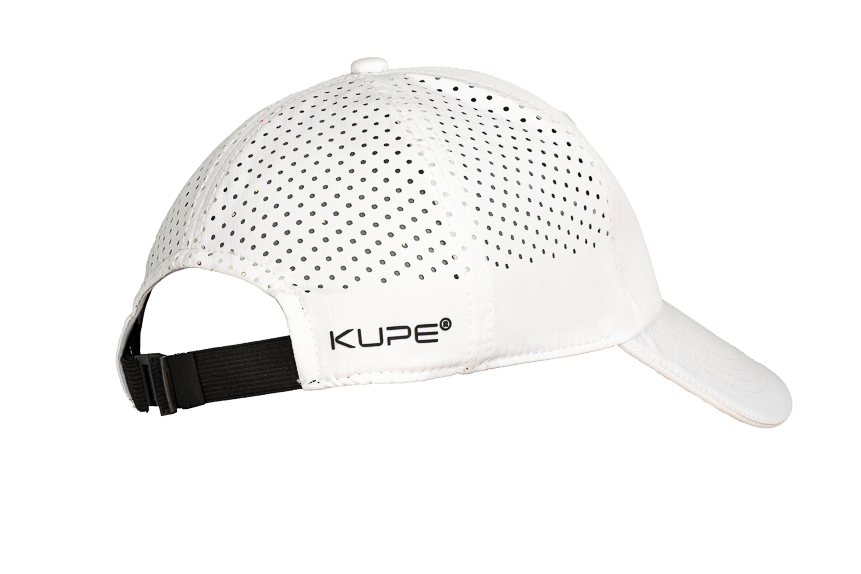 Kupe White Cap - rear view showing the perforated back and adjustable strap