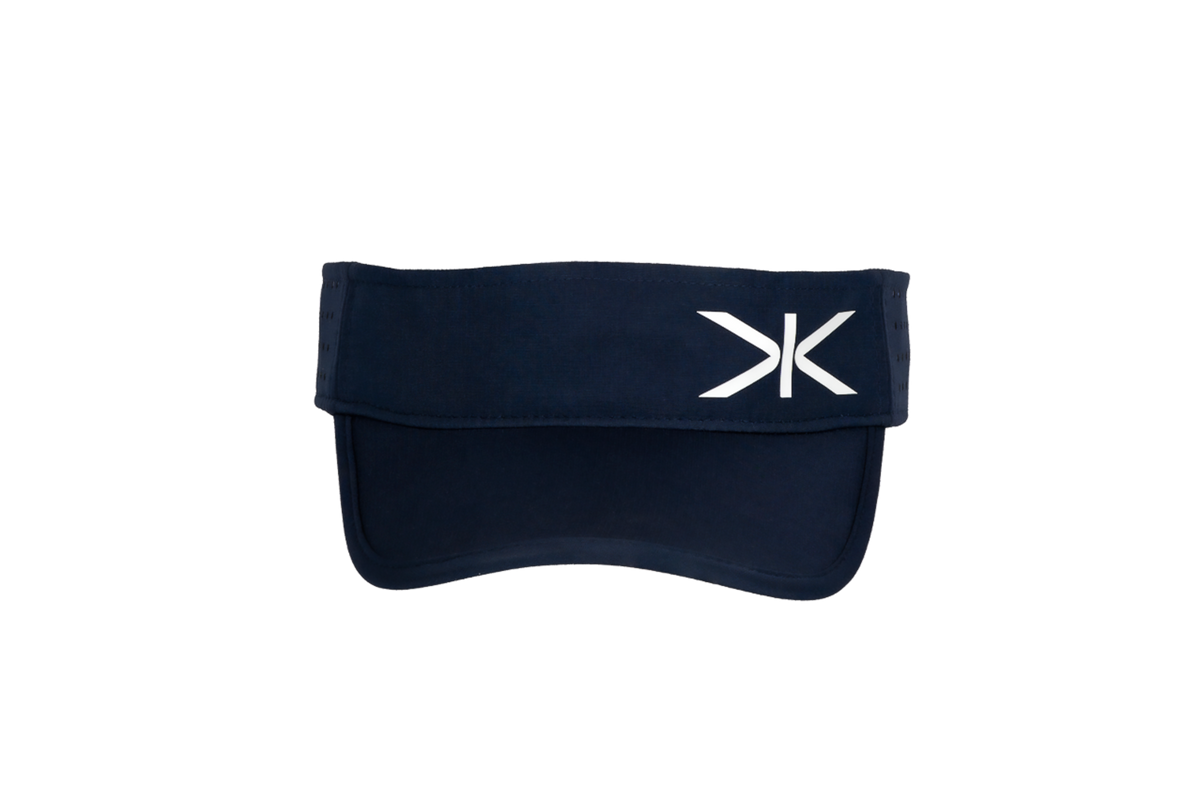 Kupe Navy Visor - front view of the sweatband with the embroidered logo