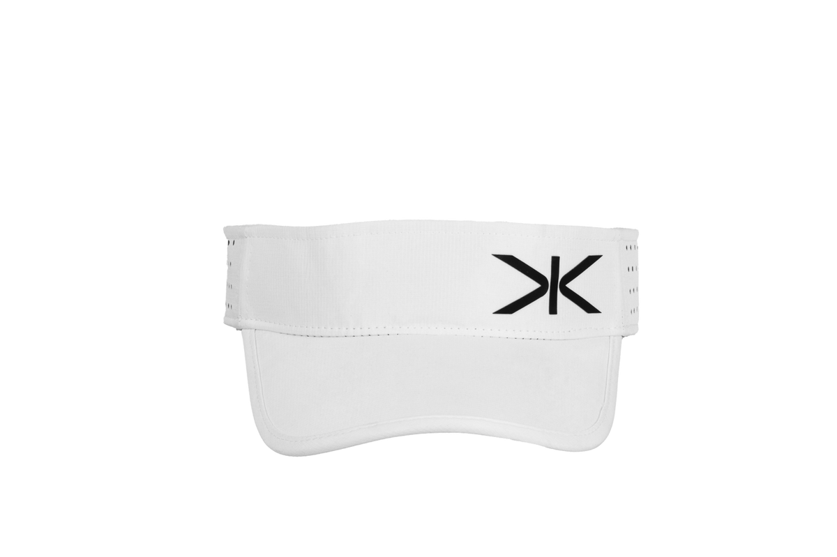 Kupe White Visor - front view of the sweatband with the embroidered logo
