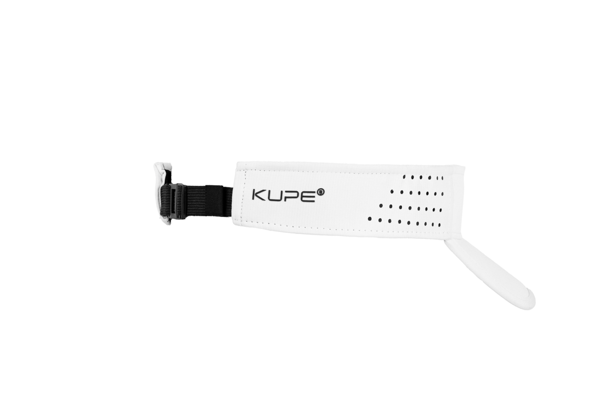 Kupe White Visor - rear view showing the adjustable strap and Kupe branding
