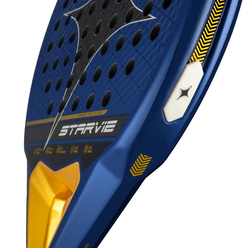 StarVie Drax + padel racket - angled frame and textured playing-surface detail