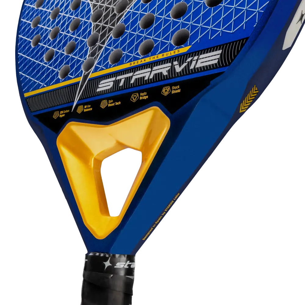 StarVie Drax + padel racket - angled throat and grip view