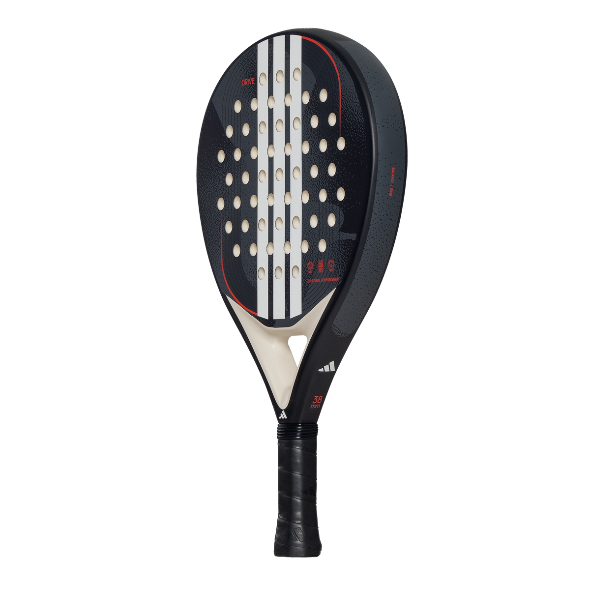 2025 Adidas Drive Black 3.4 padel racket - angled three-quarter view
