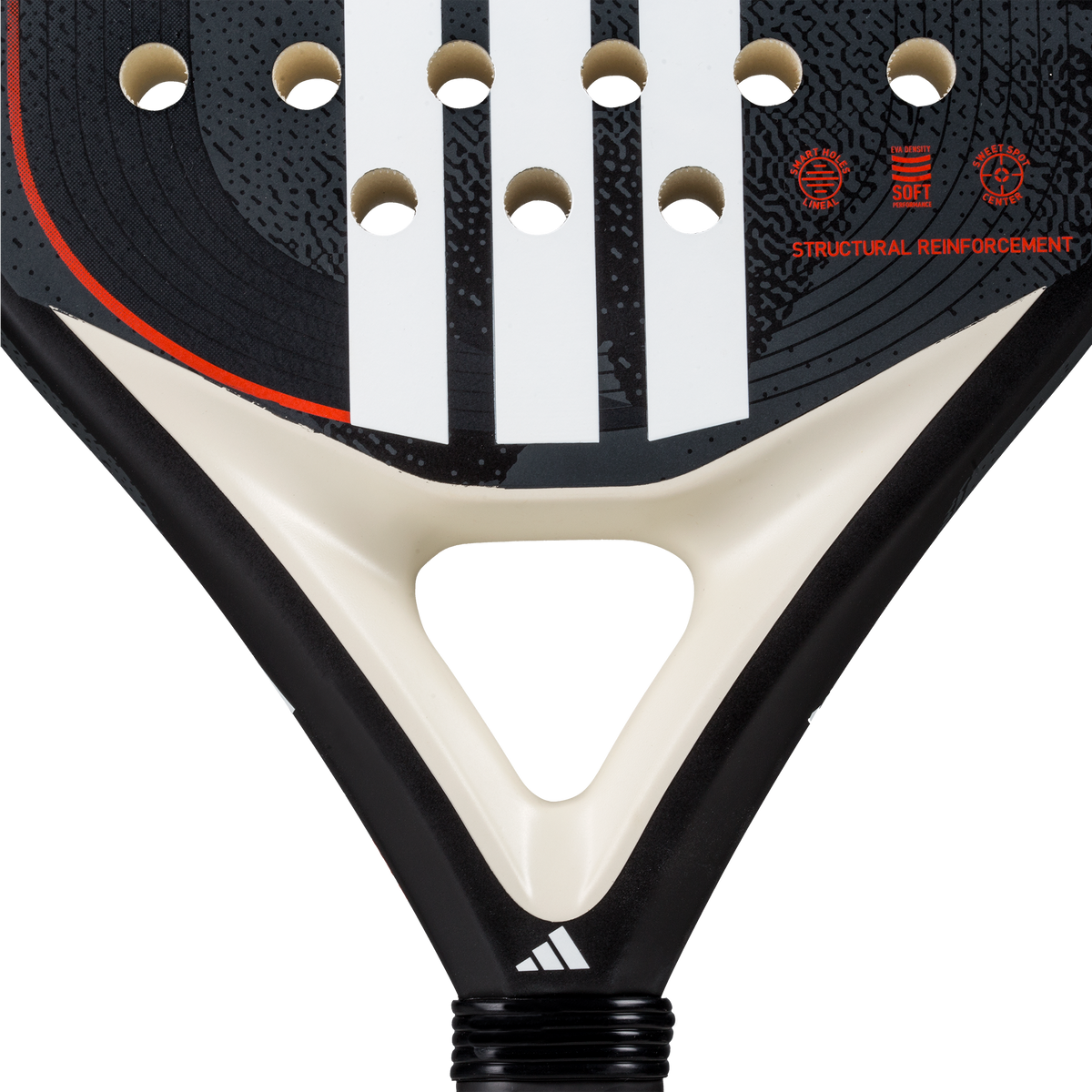 2025 Adidas Drive Black 3.4 padel racket - close-up of the heart bridge