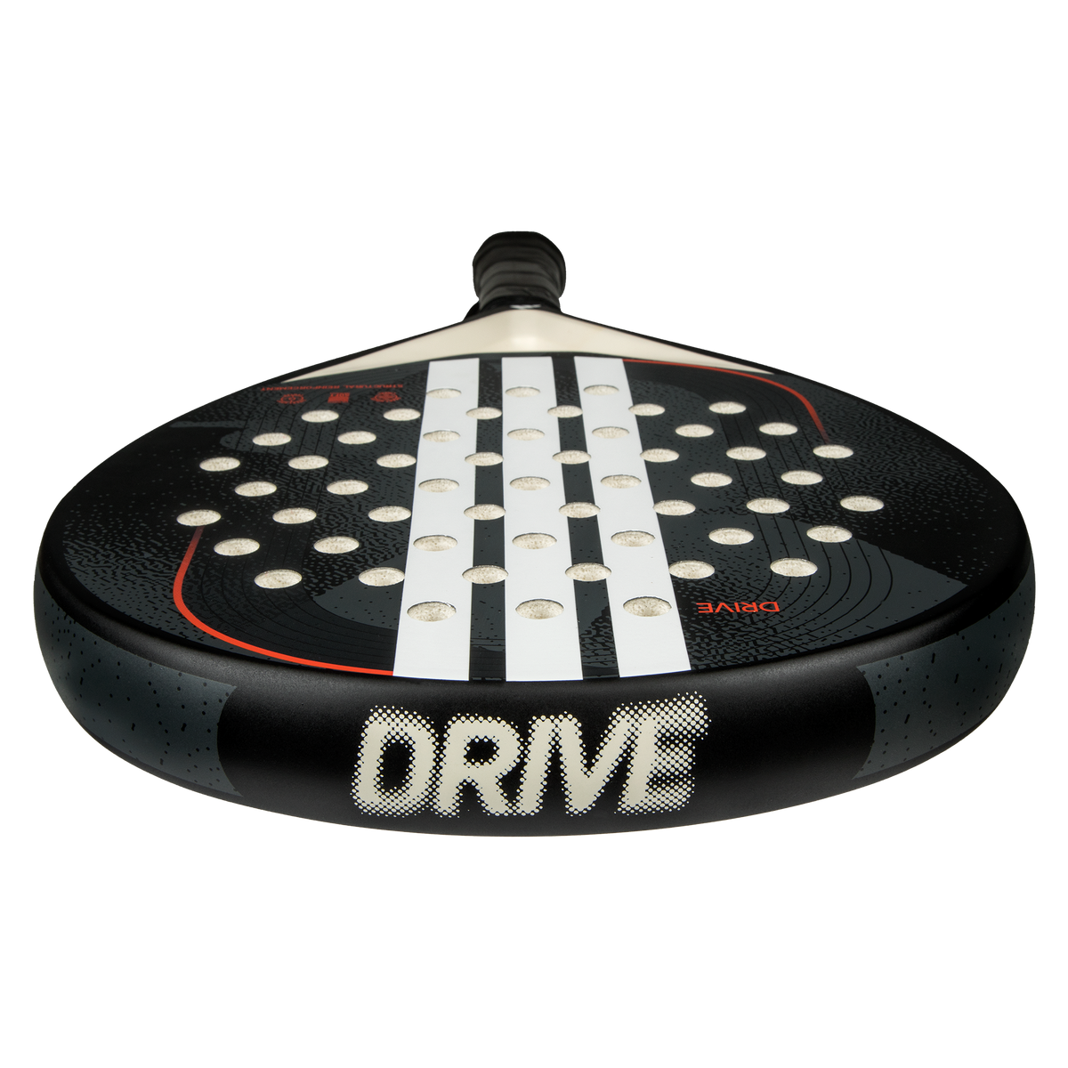 2025 Adidas Drive Black 3.4 padel racket - laid flat showing the face
