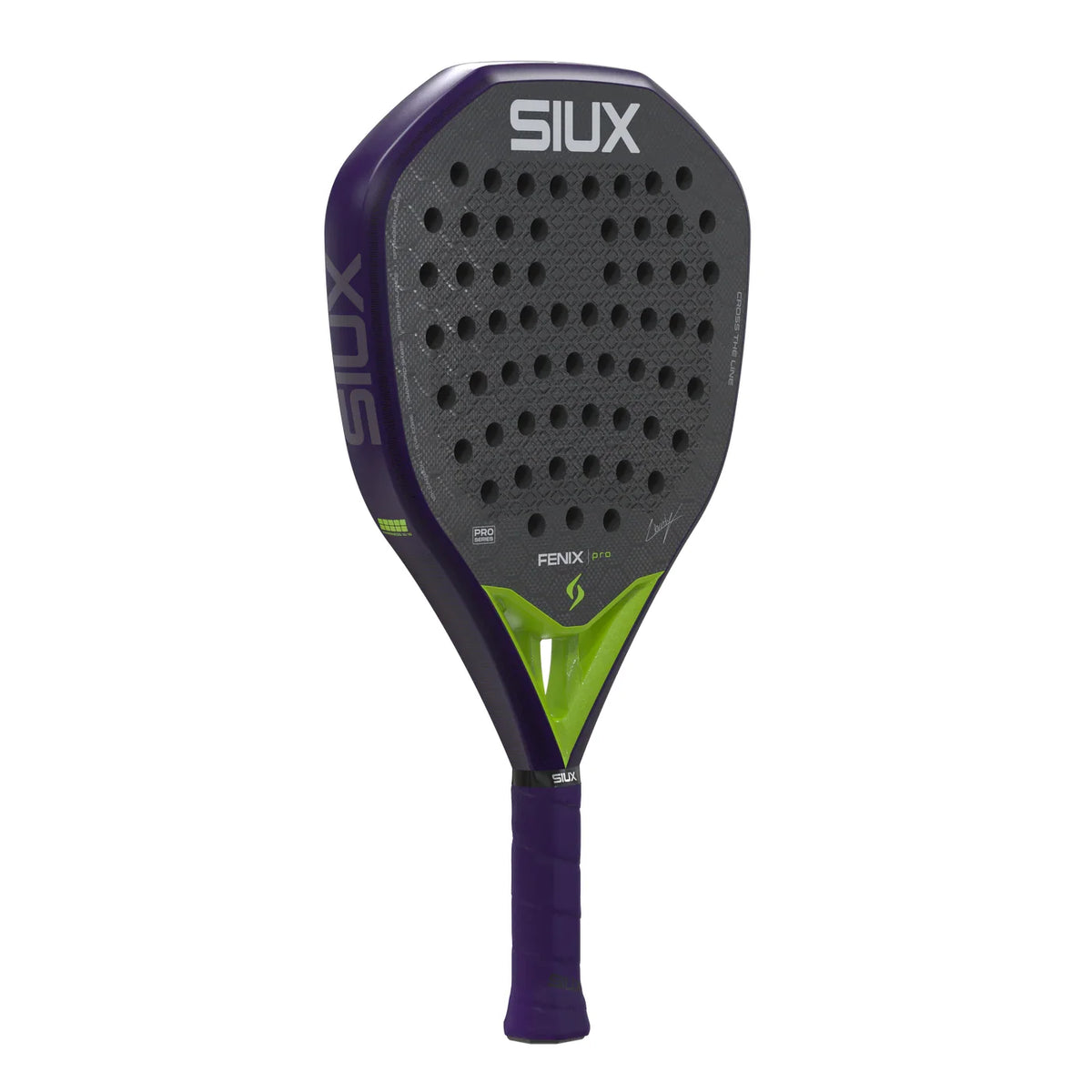 2026 Siux Fenix Pro Glow Purple padel racket - angled three-quarter view